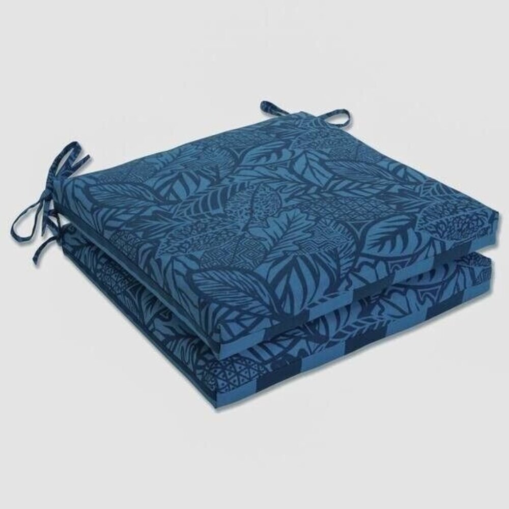 Pillow Perfect 20x20" 2-Piece Outdoor Patio Chair Square Seat Cushions, Blue
